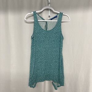 APT 9 green black white dots scoop neck shark bite hem jersey knit tank top S